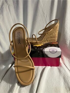 Cape Robbin Tan Strappy Cork Wedge Sandals